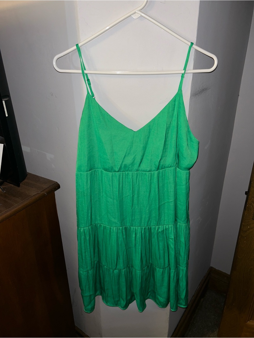 Naked Zebra Bright Green Tiered Spaghetti-Strap Mini Dress